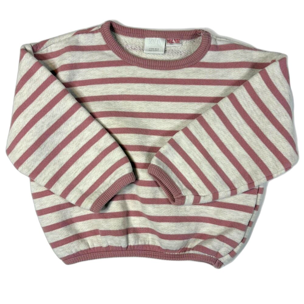 ZARA Kids 3 Years Striped Sweatshirt Pullover Ecru Pink Maroon Crewneck